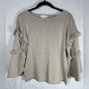 Max Studio Specialty Elegant Beige Ruffle Sleeve Sweatshirt. Unique and 🔥🔥